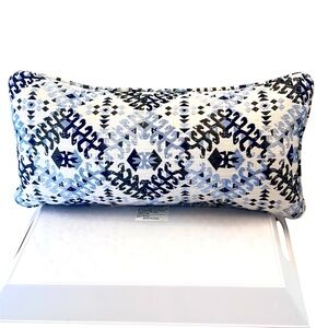 Stylish Blues/Gray/Off White Patterned Lumbar Indoor & Outdoor Pillow by Outdura
